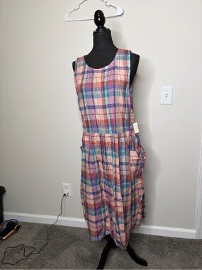 NWT Mahudi vintages Sleeveless Multicolor Plaid 100% Cotton Dress farmers